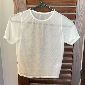 Sheer Mesh Crop Top White Short Sleeve Club Festival Layering Top S